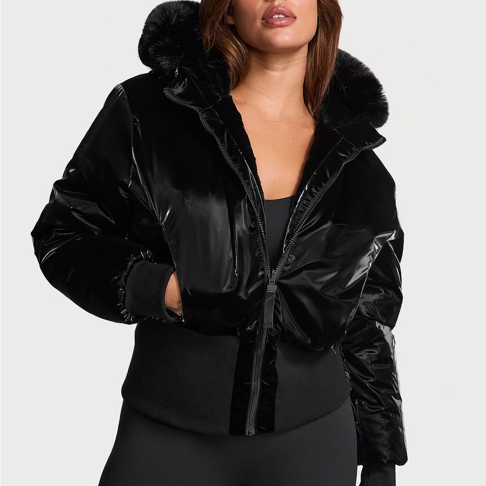 Victoria’s Secret VSX Reversible Faux Fur-Lined Jacket Shiny black NWT S